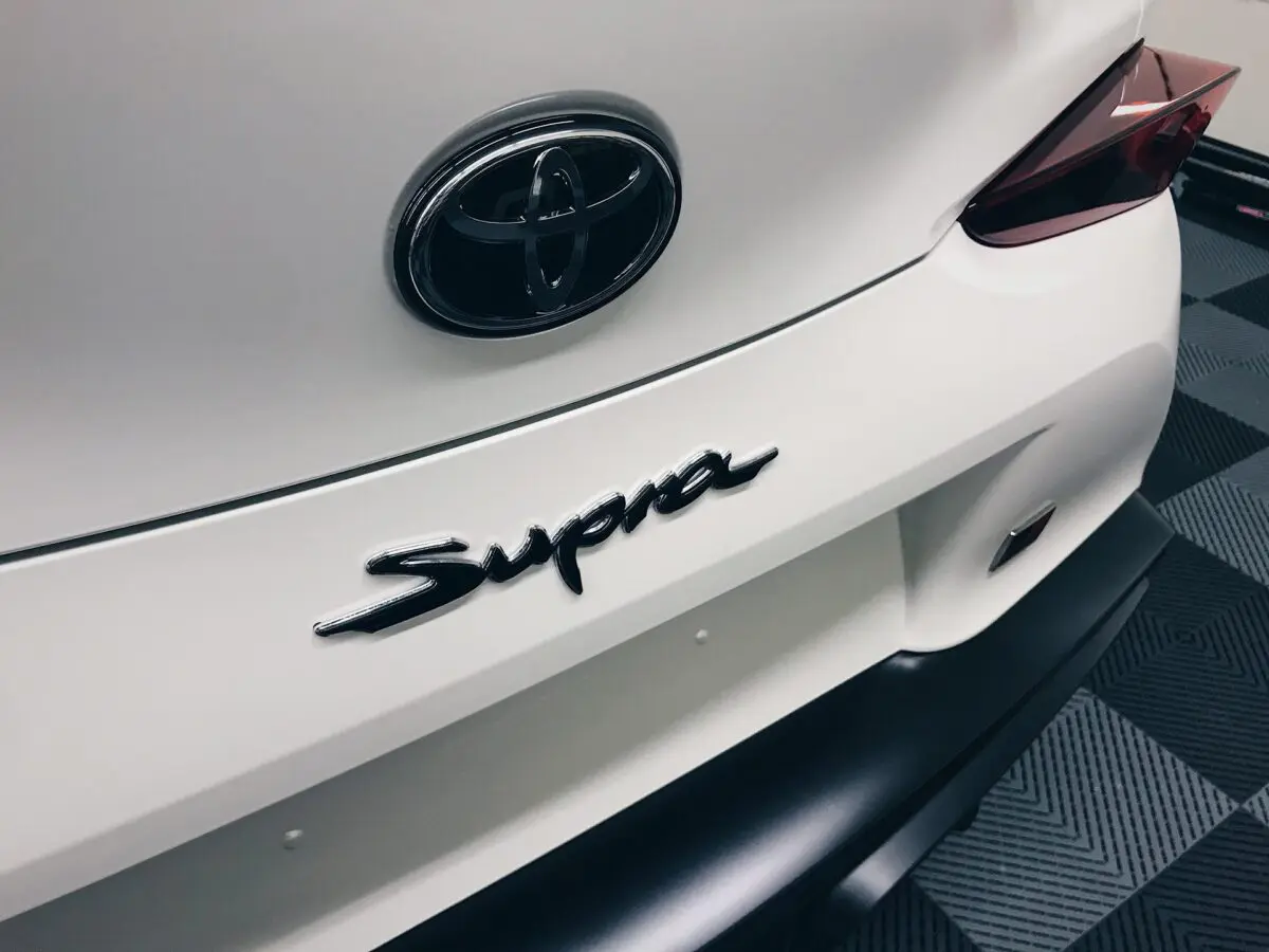 Toyota Supra A90 Avery Dennison Satin White Pearl Color Change Vinyl Wrap
