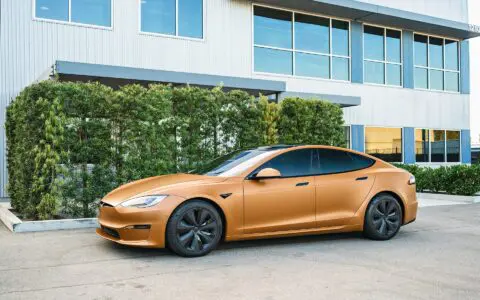 Copper Vinly Wrapped Tesla Model S Plaid