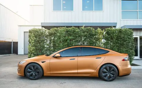 Copper Vinly Wrapped Tesla Model S Plaid