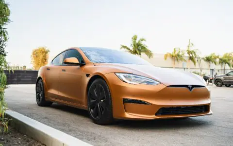 Copper Vinly Wrapped Tesla Model S Plaid
