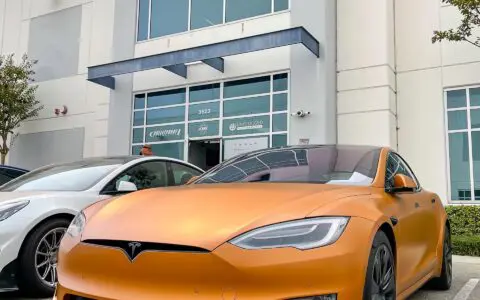 Copper Vinly Wrapped Tesla Model S Plaid