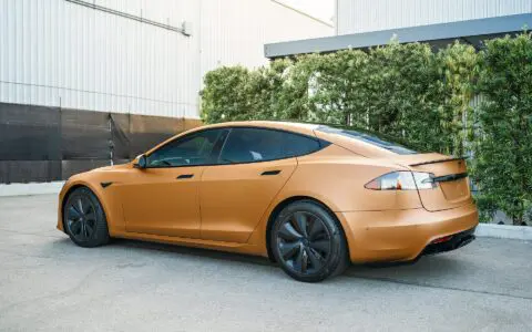 Copper Vinly Wrapped Tesla Model S Plaid