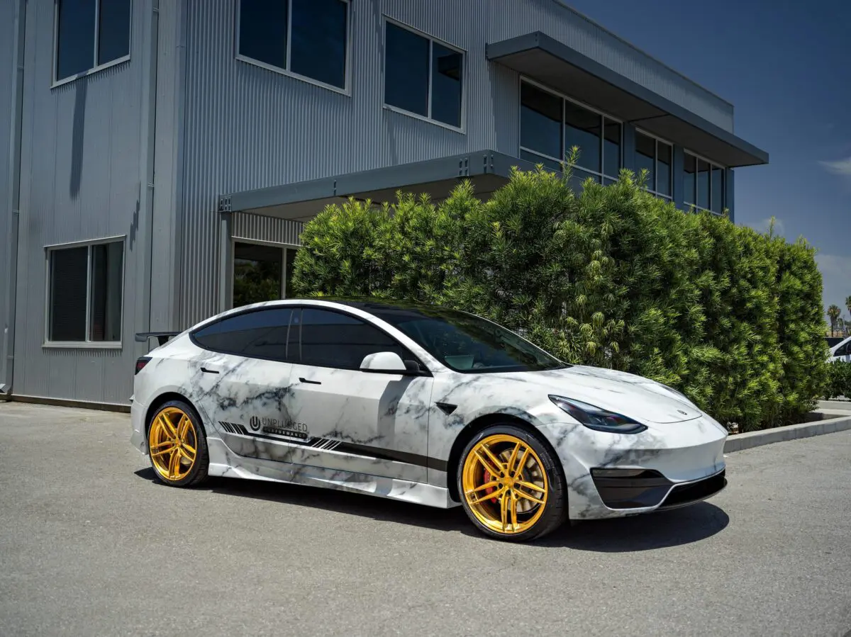 Marble Tesla Model 3 – Unplugged Performance Ascension Aero Kit & UP-04 Wheels