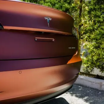 Tesla Model 3 Wrapped in Russet Red