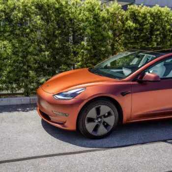 Tesla Model 3 Wrapped in Russet Red