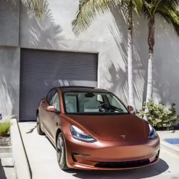 Tesla Model 3 Wrapped in Russet Red