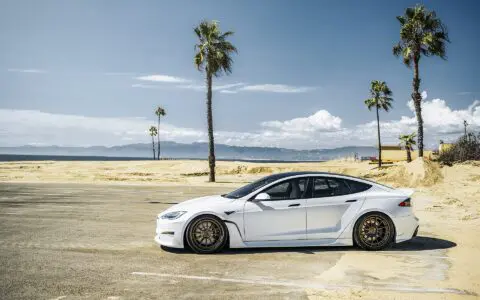 Satin White Pearl Unplugged Performance Tesla Model S Plaid S-APEX, Los Angeles, California