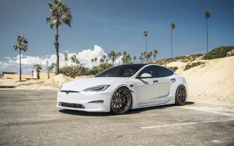 Satin White Pearl Unplugged Performance Tesla Model S Plaid S-APEX, Los Angeles, California