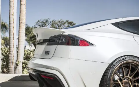 Satin White Pearl Unplugged Performance Tesla Model S Plaid S-APEX, Los Angeles, California