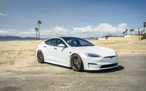 Satin White Pearl Unplugged Performance Tesla Model S Plaid S-APEX, Los Angeles, California