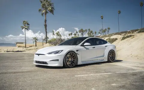 Satin White Pearl Unplugged Performance Tesla Model S Plaid S-APEX, Los Angeles, California