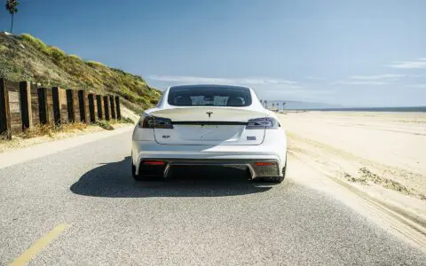 Satin White Pearl Unplugged Performance Tesla Model S Plaid S-APEX, Los Angeles, California