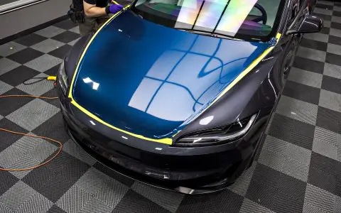 Tesla Highland Model 3 Performance - olor-change vinyl wrap, nano-ceramic window tint, ceramic coating