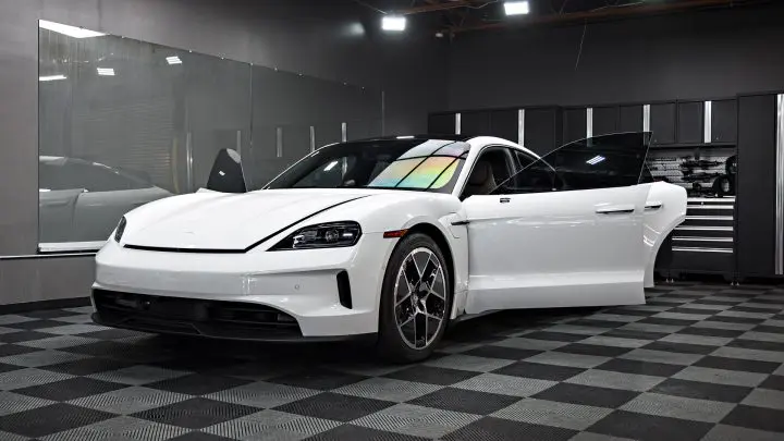 White Porsche Taycan - PPF, nano-ceramic window tint and ceramic coating