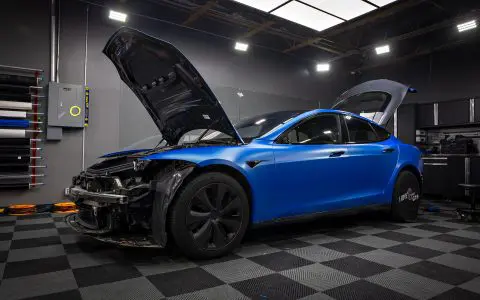 Satin Wave Blue Model S - Full vehicle color-change vinyl wrap and matte ceramic coating