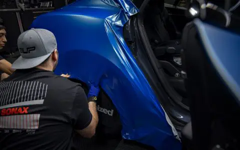 Satin Wave Blue Model S - Full vehicle color-change vinyl wrap and matte ceramic coating