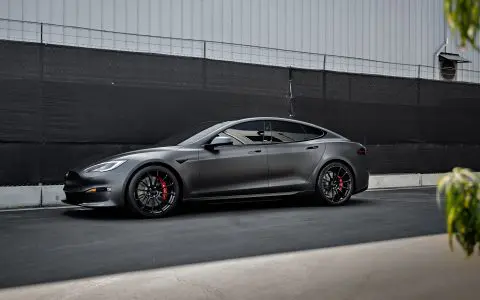 Stealth Model S Plaid - Full vehicle XPEL Stealth PPF 15 Tesla Model S Plaid Satin Black PPF Wrap Gloss Black 21 inch UP 03 Forged Wheels Red Carbon Ceramic Big Brake Kit 1920px Image 1
