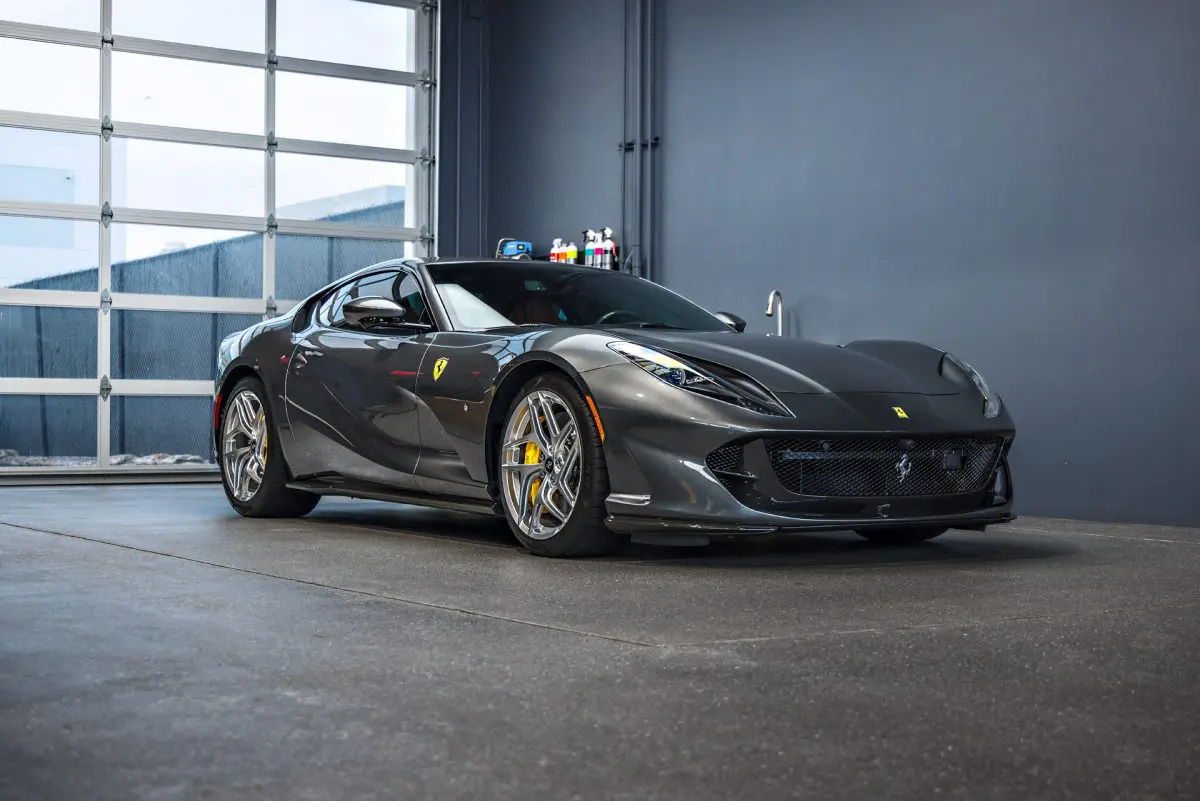 Grey Ferrari 812 Superfast – Full carbon fiber engine bay trim upgrades and Ceramic Coating