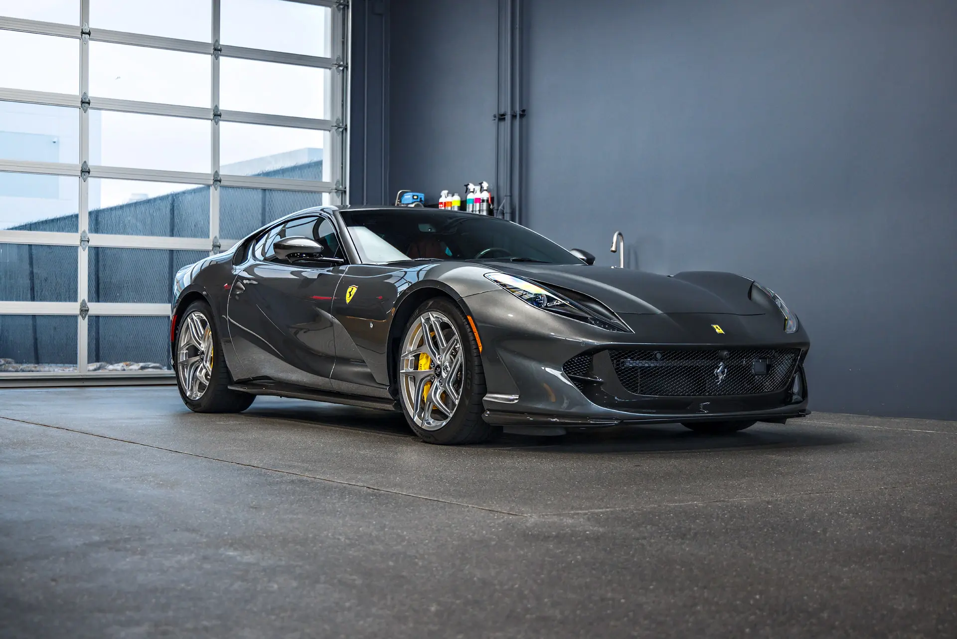 Grey Ferrari 812 Superfast – Full carbon fiber engine bay trim upgrades and Ceramic Coating