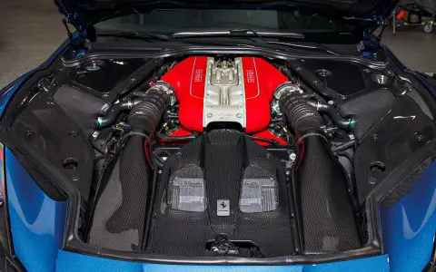 Blue Ferrari 812 Superfast - Full carbon fiber engine bay trim upgrades and Ceramic Coating
