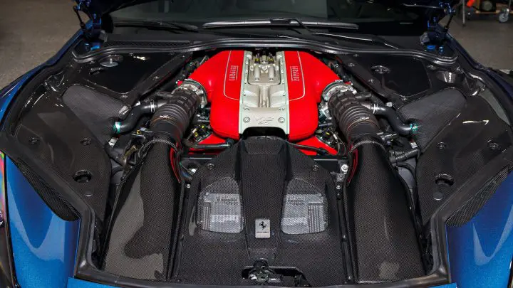Blue Ferrari 812 Superfast - Full carbon fiber engine bay trim upgrades and Ceramic Coating