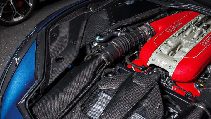 Blue Ferrari 812 Superfast - Full carbon fiber engine bay trim upgrades and Ceramic Coating