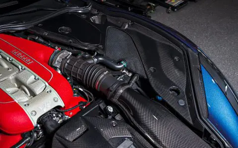 Blue Ferrari 812 Superfast - Full carbon fiber engine bay trim upgrades and Ceramic Coating