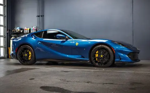 Blue Ferrari 812 Superfast - Full carbon fiber engine bay trim upgrades and Ceramic Coating