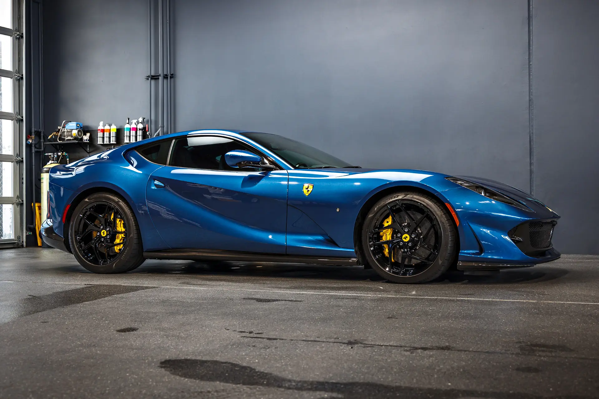 Blue Ferrari 812 Superfast – Full carbon fiber engine bay trim upgrades and Ceramic Coating