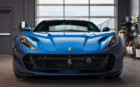 Blue Ferrari 812 Superfast - Full carbon fiber engine bay trim upgrades and Ceramic Coating