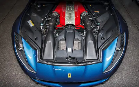 Blue Ferrari 812 Superfast - Full carbon fiber engine bay trim upgrades and Ceramic Coating