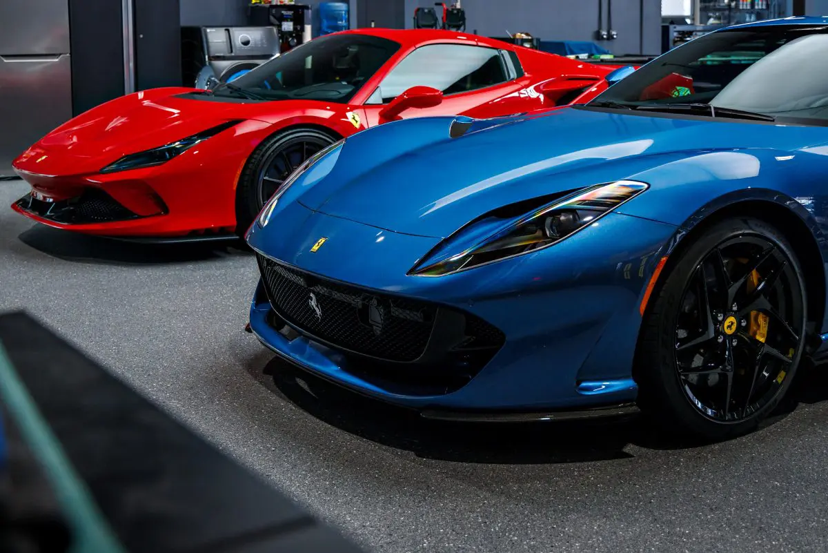 Blue Ferrari 812 Superfast – Full carbon fiber engine bay trim upgrades and Ceramic Coating