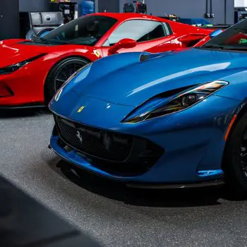 Blue Ferrari 812 Superfast – Full carbon fiber engine bay trim upgrades and Ceramic Coating