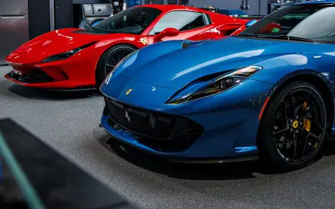 Blue Ferrari 812 Superfast - Full carbon fiber engine bay trim upgrades and Ceramic Coating