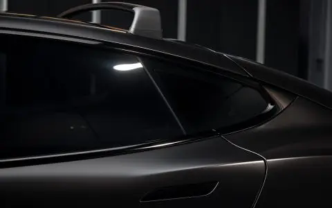 Satin Black Model S - Full vehicle color-change vinyl wrap, Window tint and Emblem blackout