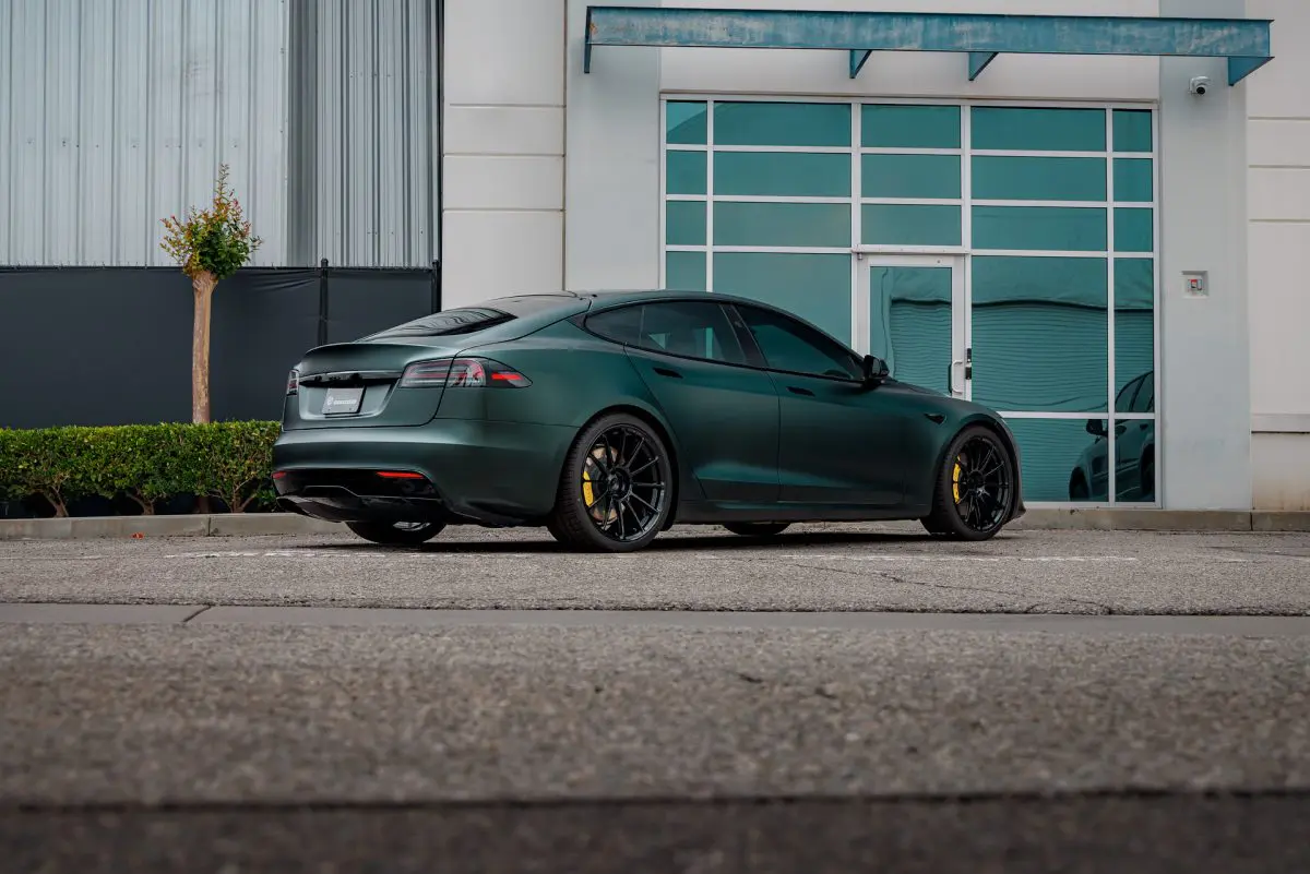 A Show-Stopping Transformation: Matte Platinum Dark Sage Tesla Model S
