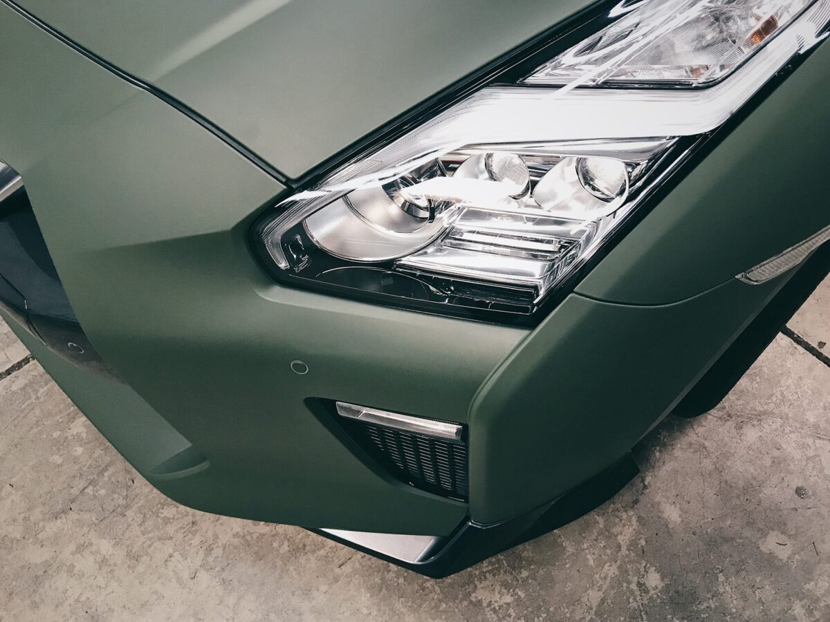 Nissan R35 GT-R Matte Olive Green Color Change Vinyl Wrap Image