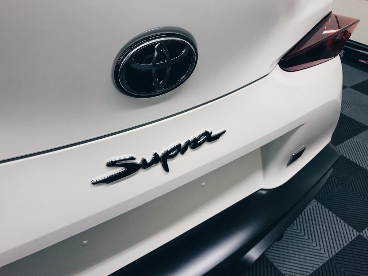 Toyota Supra A90 Avery Dennison Satin White Pearl Color Change Vinyl Wrap