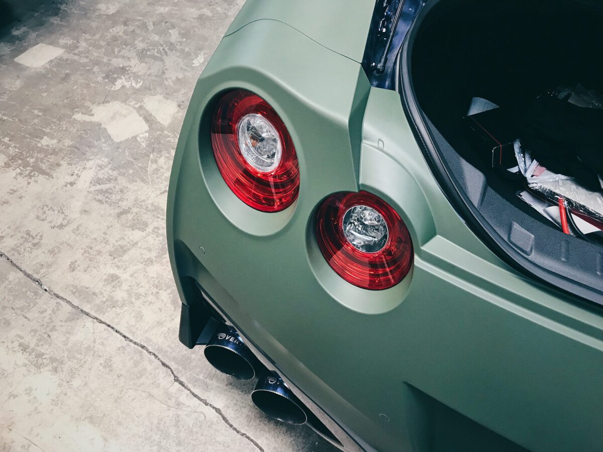 Nissan R35 GT-R Matte Olive Green Color Change Vinyl Wrap Image