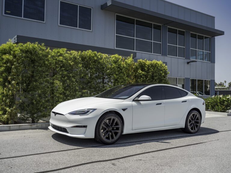 Matte White Model S Plaid – Color-Change Vinyl Wrap, Windshield Protection, Ceramic Coating and More