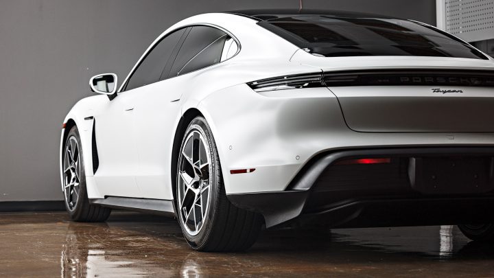 White Porsche Taycan - PPF, nano-ceramic window tint and ceramic coating