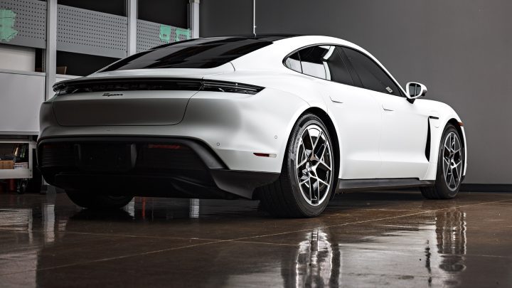 White Porsche Taycan - PPF, nano-ceramic window tint and ceramic coating