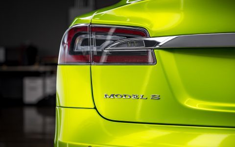 Dynamic Lime Model S - Full Color-Change Wrap in KPMF Metro Gloss Dynamic Lime