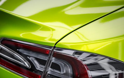 Dynamic Lime Model S - Full Color-Change Wrap in KPMF Metro Gloss Dynamic Lime