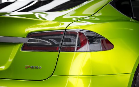 Dynamic Lime Model S - Full Color-Change Wrap in KPMF Metro Gloss Dynamic Lime