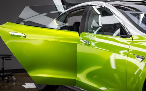 Dynamic Lime Model S - Full Color-Change Wrap in KPMF Metro Gloss Dynamic Lime