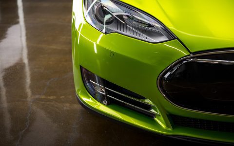 Dynamic Lime Model S - Full Color-Change Wrap in KPMF Metro Gloss Dynamic Lime