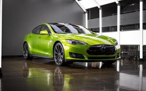 Dynamic Lime Model S - Full Color-Change Wrap in KPMF Metro Gloss Dynamic Lime