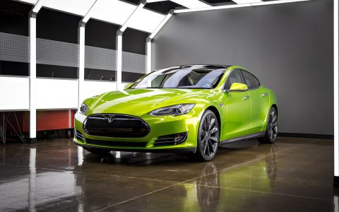 Dynamic Lime Model S - Full Color-Change Wrap in KPMF Metro Gloss Dynamic Lime