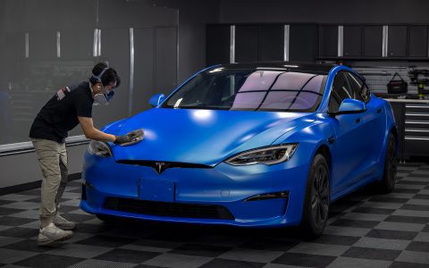 Satin Wave Blue Model S - Full vehicle color-change vinyl wrap and matte ceramic coating
